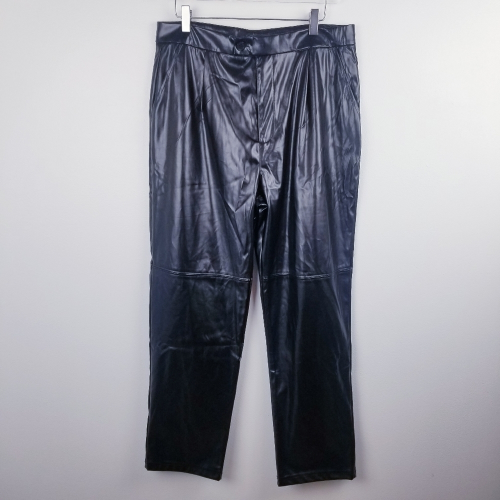 H by Halston Ankle Length Straight Leg Faux Leather Pants NWT